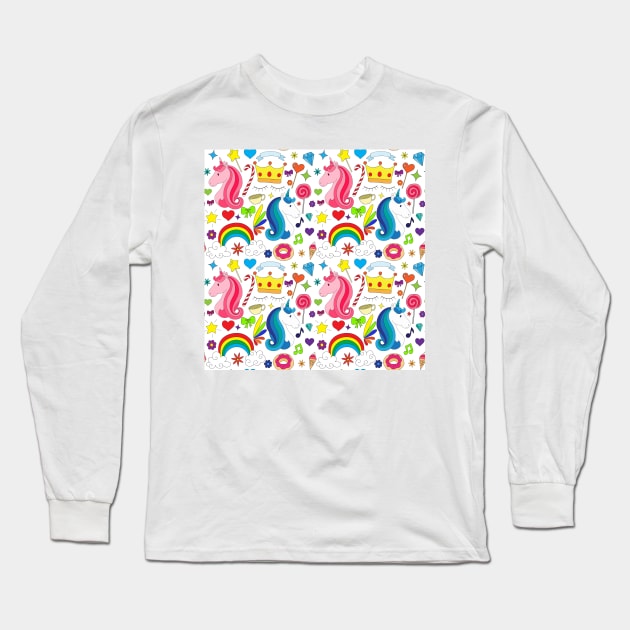 Background Unicorn Long Sleeve T-Shirt by Alvd Design